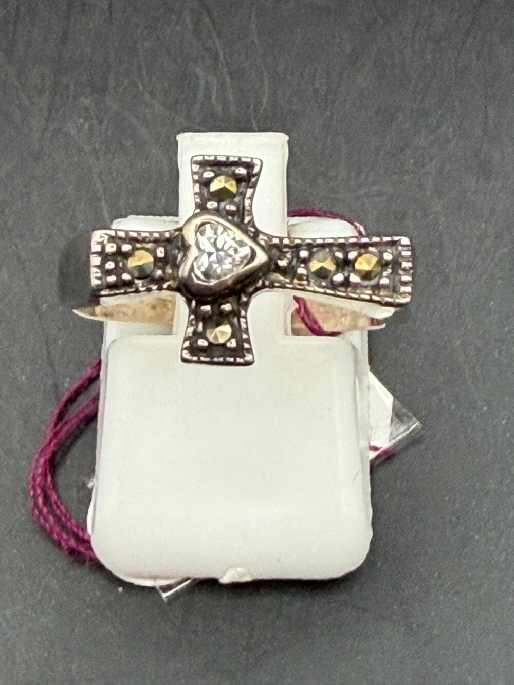 Vintage "NEW" Sterling Silver Cross Ring with Marcasite stones size 8